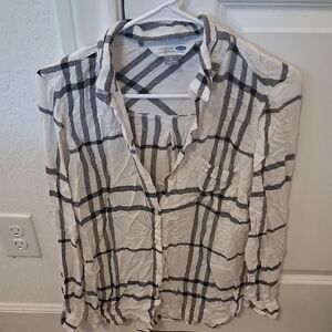 Old Navy Women's Black and White Plaid Top